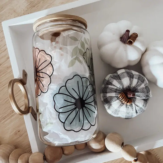 Vintage Floral Glass Can