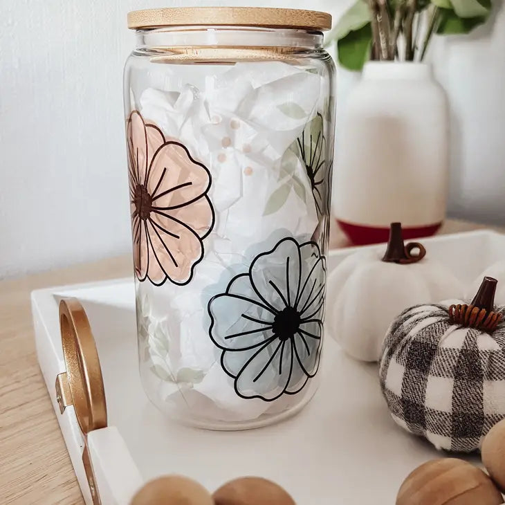 Vintage Floral Glass Can
