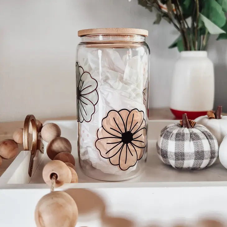 Vintage Floral Glass Can