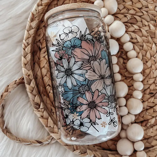 Retro Floral Glass Can
